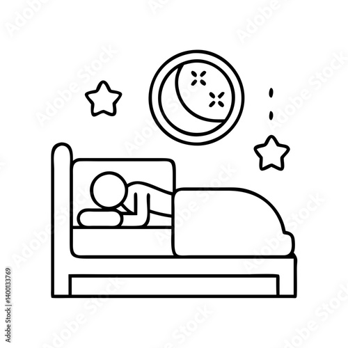 Person Sleeping Soundly in Bed at Night under Crescent Moon and Stars