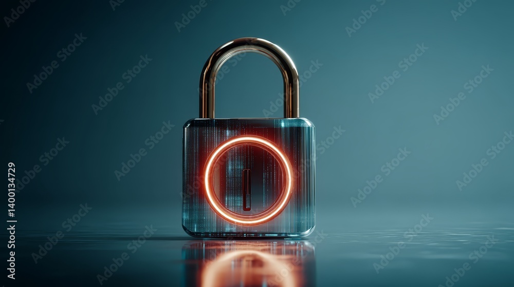 Glowing red padlock, symbolizing digital security, privacy, and data protection in the online world Glowing red padlock, symbolizing digital security, privacy, and data protection in the online world