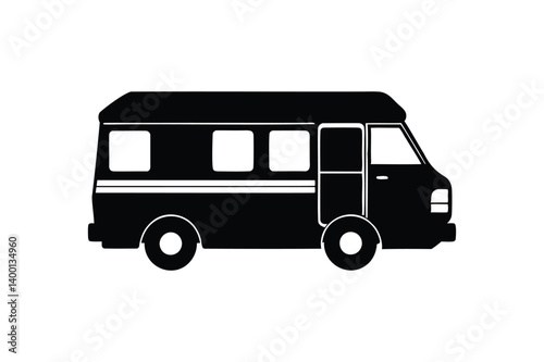 Camper van silhouette on white background