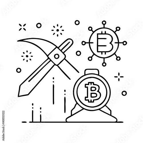 Bitcoin Mining Illustration Cryptocurrency Digital Currency Technology Blockchain Network Pickaxe Miner Decentralized Finance