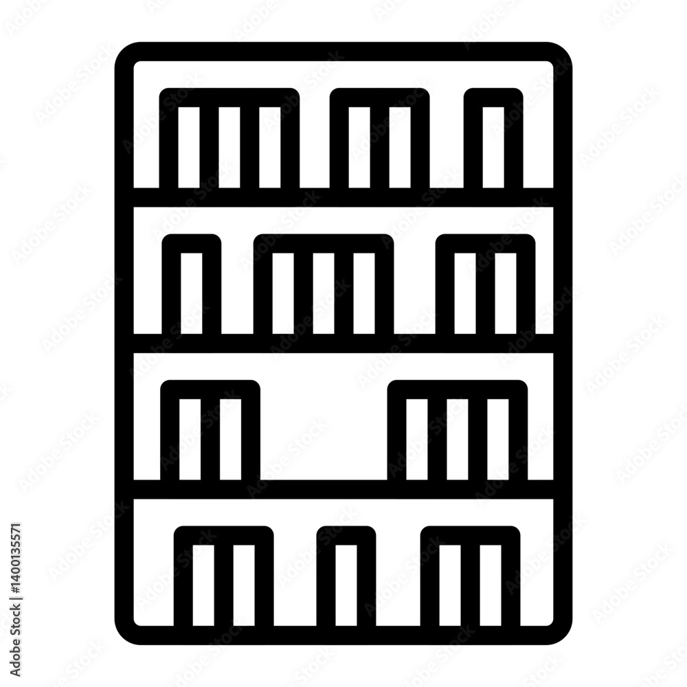 Bookshelf Vector Line Icon Design Bookshelf Vector Line Icon Design