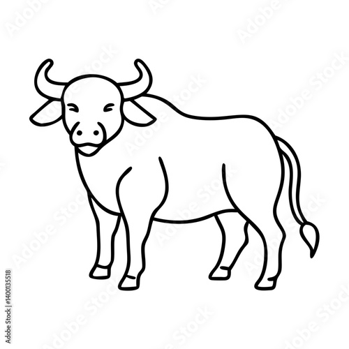 Line drawing of a large horned bull or ox standing sideways
