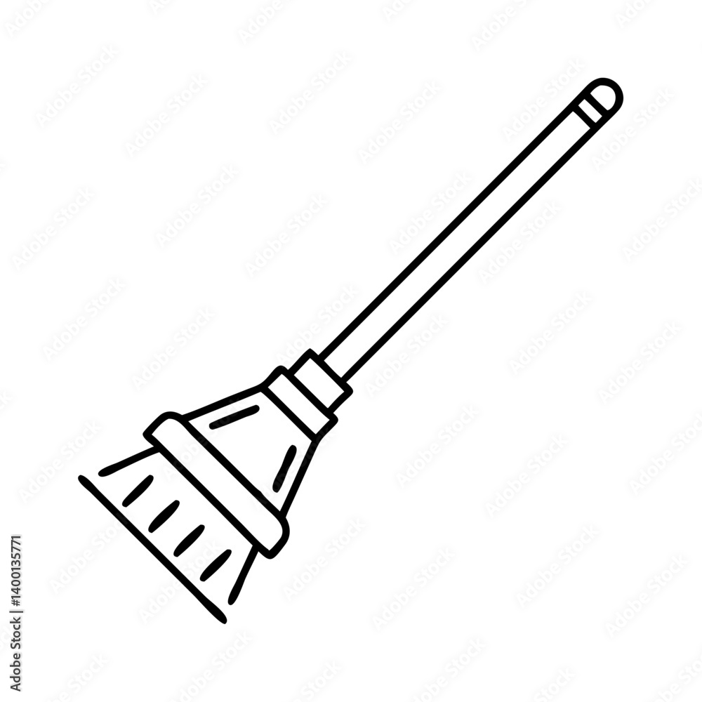 Naklejka premium A Simple Line Drawing of a Broom for Cleaning and Sweeping