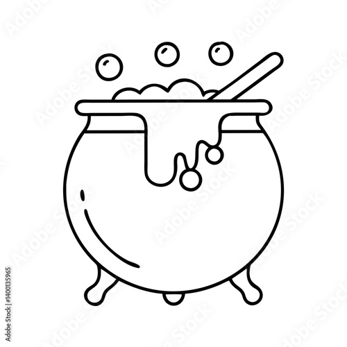 A bubbling cauldron with a spoon Halloween potion brewing magic witchcraft
