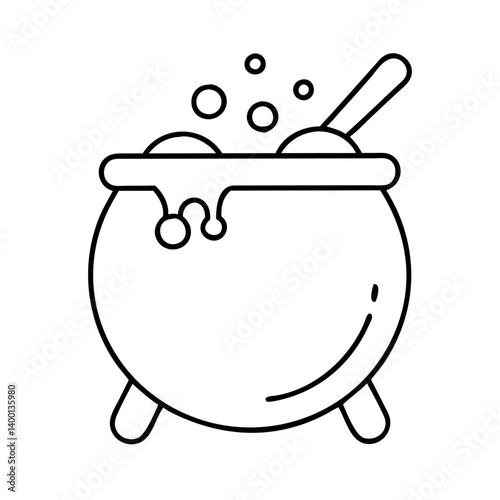 A Witches Cauldron Brewing a Magical Potion with Bubbles and a Stirring Spoon