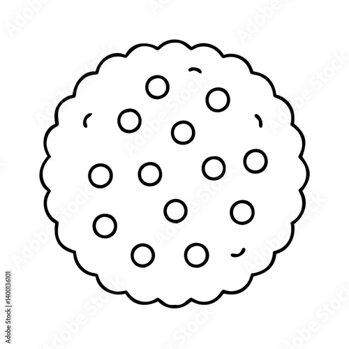 A Delicious Round Cookie with Chocolate Chips Outline Illustration