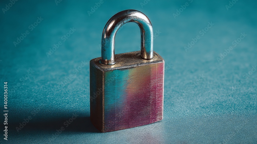 Fototapeta premium Enhanced security, closeup view of padlock on vibrant blue background symbolizing protection