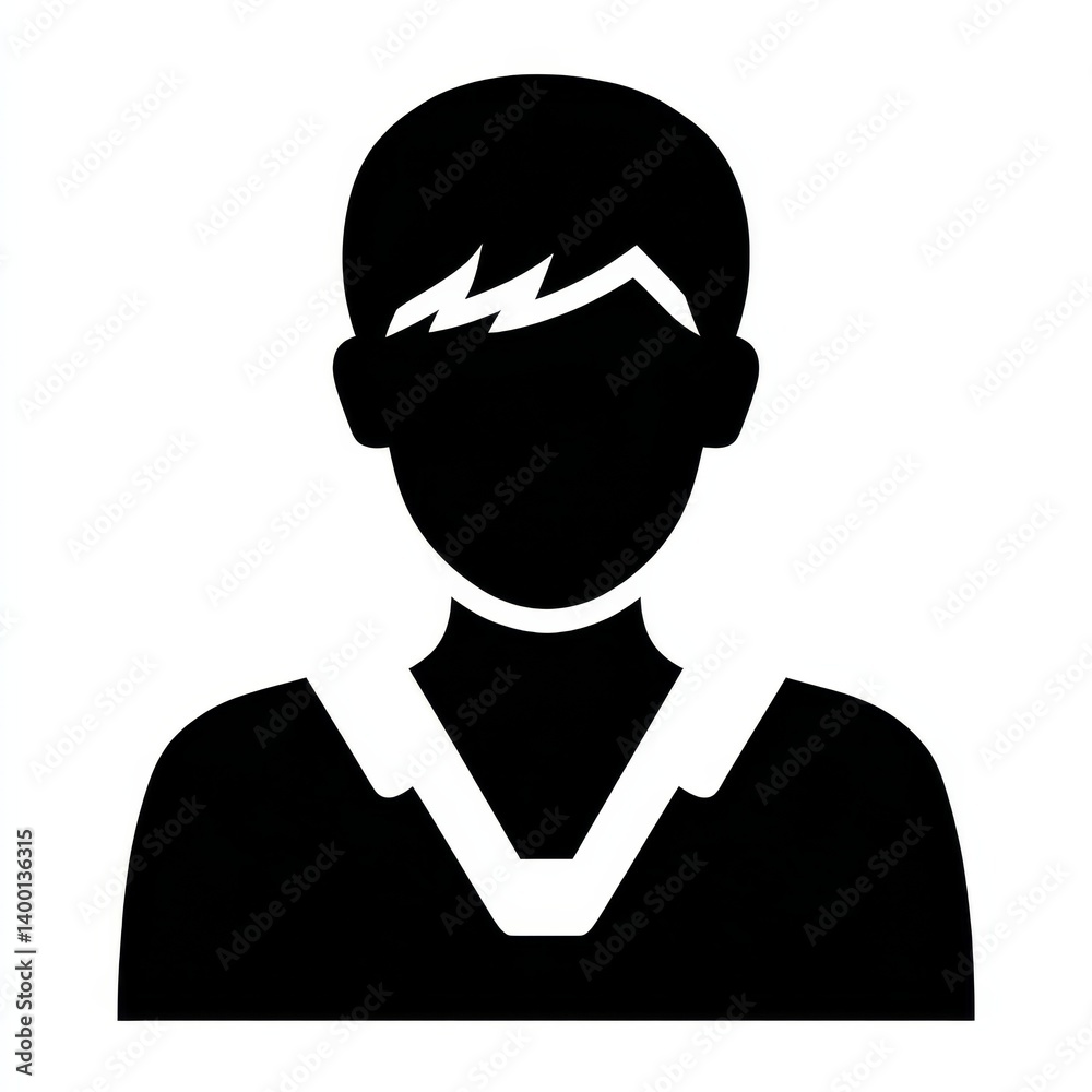 Stylized Silhouette of a Person Icon with Short Hair and V-Neck Shirt on a White Background Stylized Silhouette of a Person Icon with Short Hair and V-Neck Shirt on a White Background