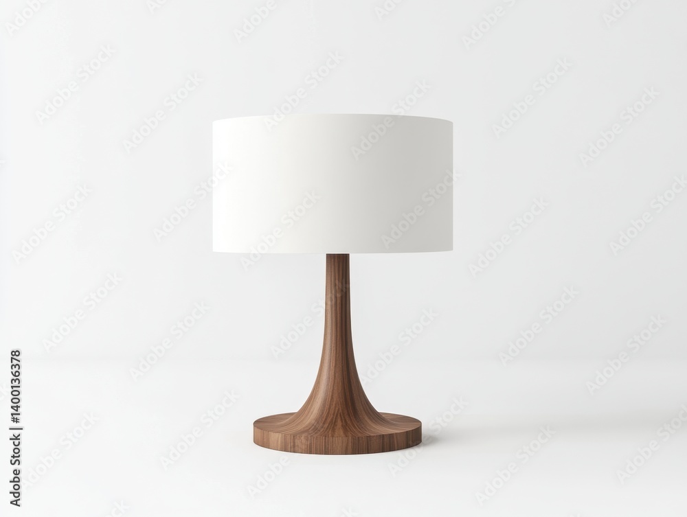 Minimalist Walnut Table Lamp with White Shade on Clean White Background for Interior Design Mockup Minimalist Walnut Table Lamp with White Shade on Clean White Background for Interior Design Mockup