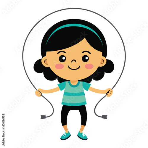 Girl skipping rope cartoon