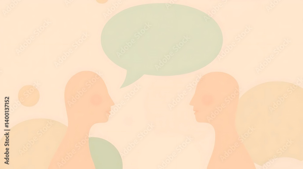 Minimalist Illustration of Two Abstract Figures Facing Each Other with a Speech Bubble Above Minimalist Illustration of Two Abstract Figures Facing Each Other with a Speech Bubble Above