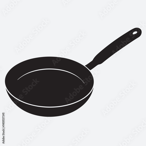 frying pan with long handle silhouette vector art illustration, frying pan isolated on white background