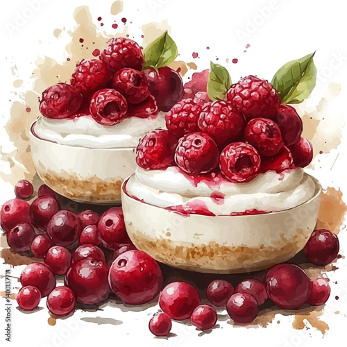 Tapioca Pudding, vector watercolor illustration, isolated on a white background.