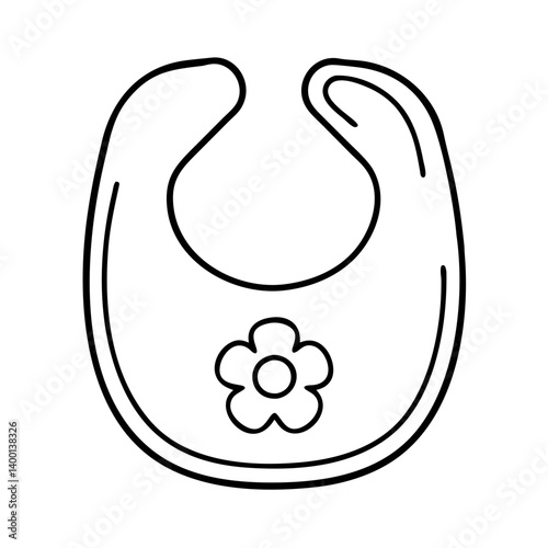 Adorable Baby Bib with Flower Design Illustration Outline Drawing