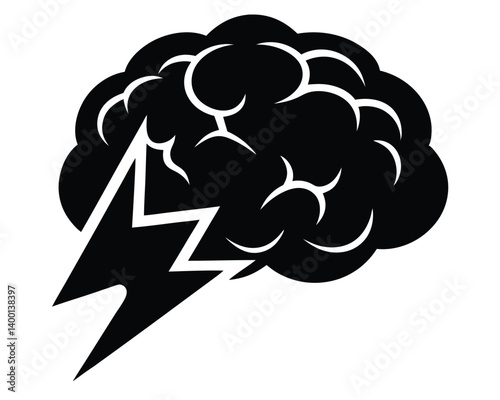 Brain with lightning bolt silhouette, weather icon vector illustration