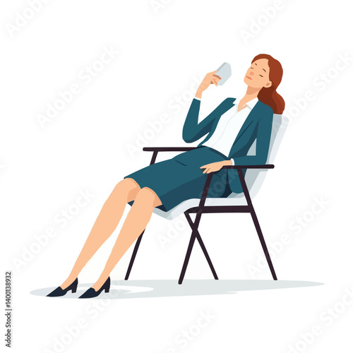 Businesswoman sitting on chair with legs crossed working on laptop while managing tasks remotely or in office setting