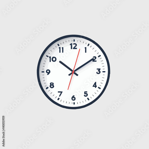 Round wall clock with classic black numbers and minute markings isolated on white background representing time punctuality and schedule