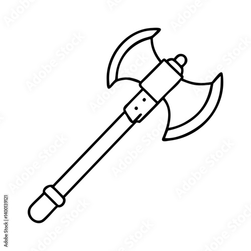 A Line Drawing of a Medieval Double Bit Axe Battle Weapon