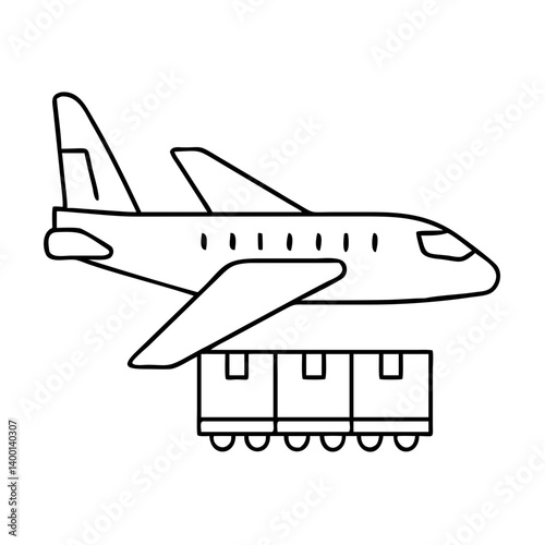 Airplane Cargo Transportation Illustration Featuring a Plane and a Cargo Train Carrying Packages