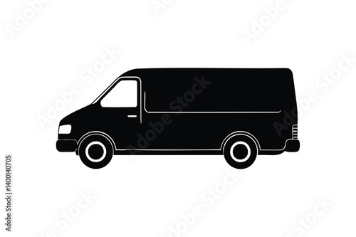 Delivery van silhouette on white background