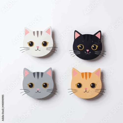 Colorful collection of cat faces in flat vector style showcasing different breeds expressions emotions and playful feline personality for creative pet illustration
