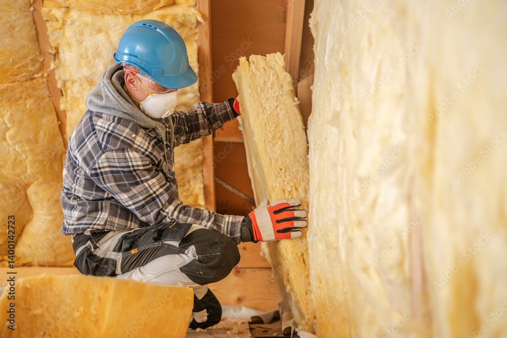 Φωτογραφία Construction Worker Insulating a Wall at a Building Site