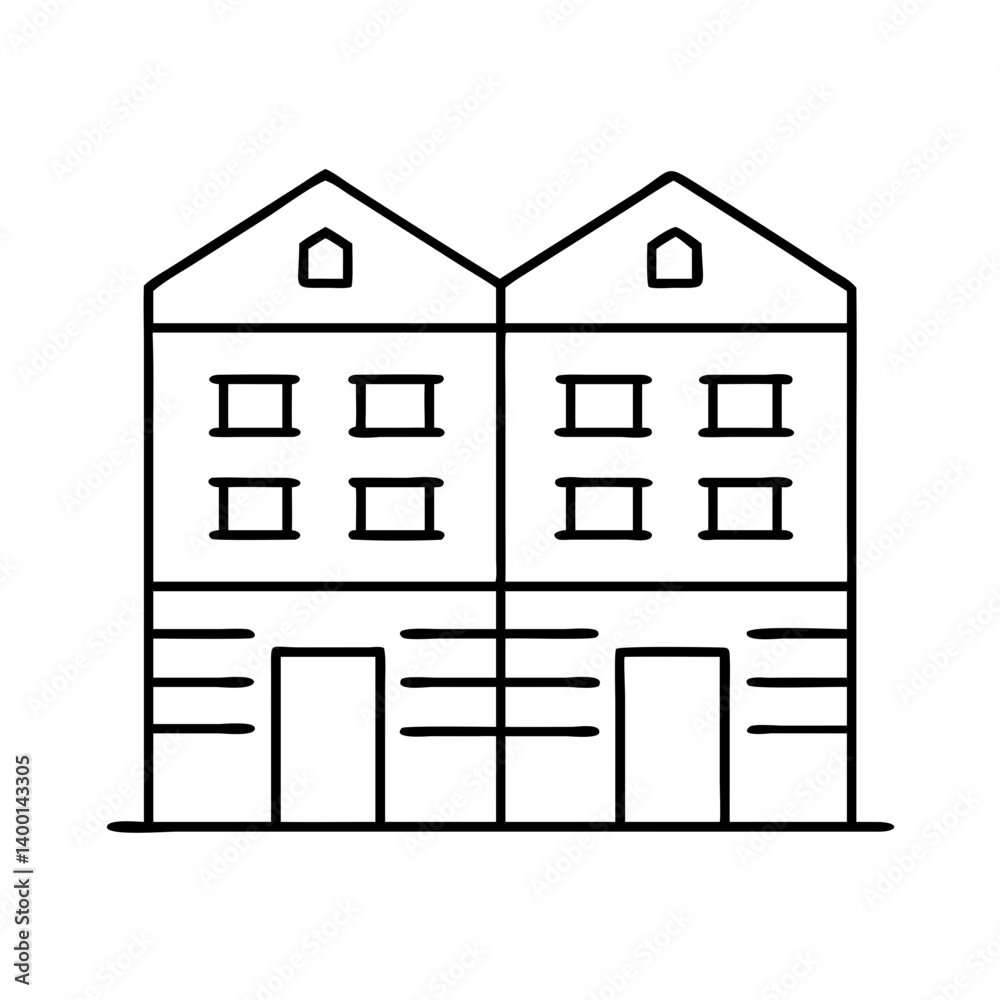 Simple Line Drawing of a Two Unit Residential Building with Garages Simple Line Drawing of a Two Unit Residential Building with Garages