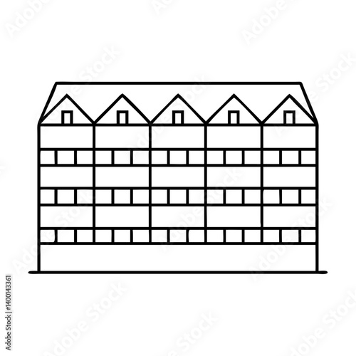 Simple Line Drawing of a MultiStory Building with Gabled Roofs