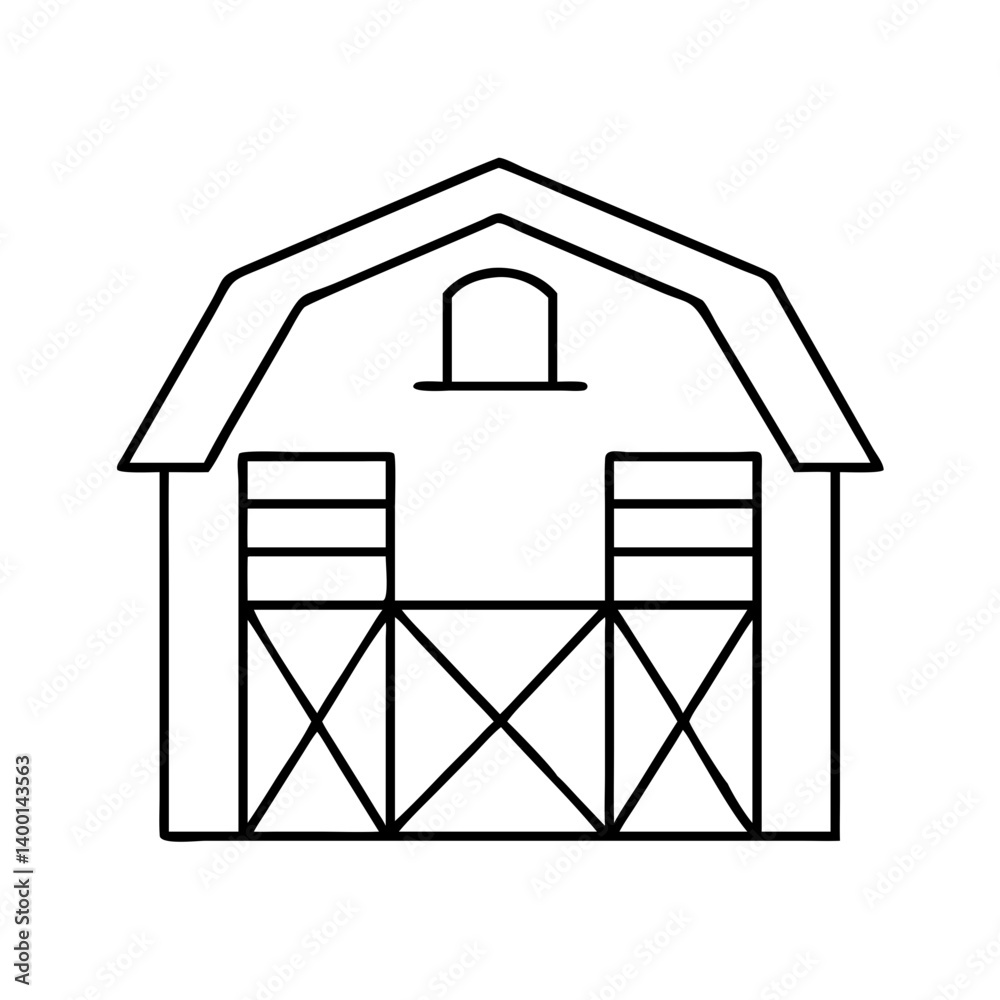 Simple Line Drawing of a Classic Barn with Gambrel Roof and Hayloft Simple Line Drawing of a Classic Barn with Gambrel Roof and Hayloft