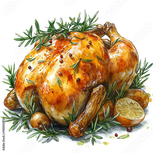 illustration of Tandoori Chicken, watercolor vector, isolated on a white background.