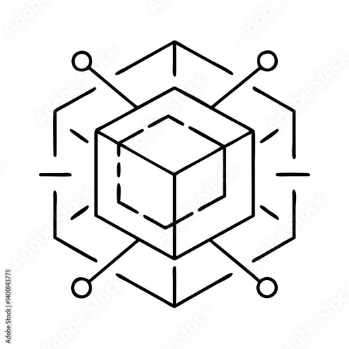 Abstract 3D Cube Geometric Network System Design Illustration