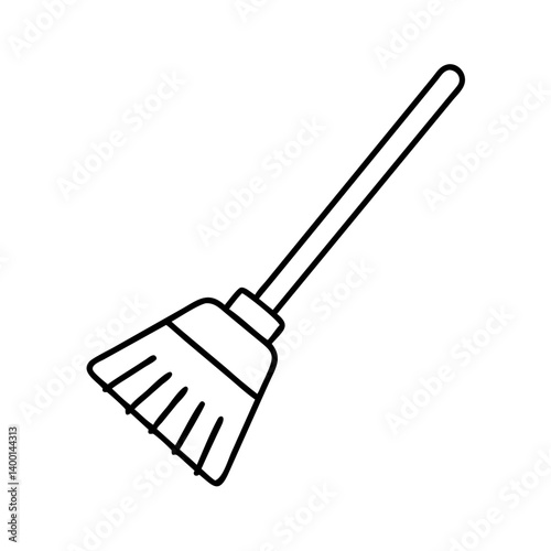 A Simple Line Drawing of a Broom for Cleaning and Sweeping