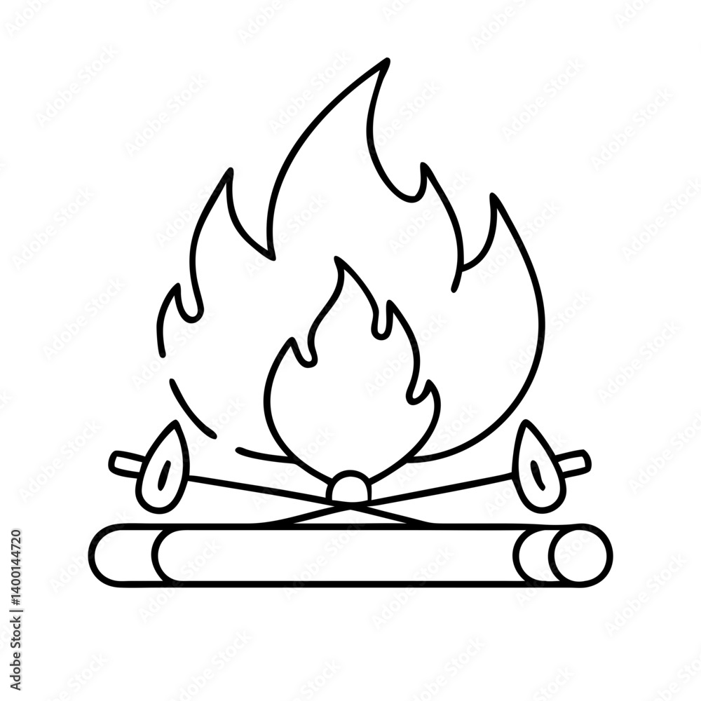Campfire Illustration Simple Line Art Drawing of a Bonfire with Sticks and Flames Campfire Illustration Simple Line Art Drawing of a Bonfire with Sticks and Flames