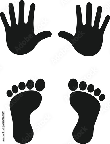  Handprints and Footprints Silhouette – Human Hands and Feet Vector Icons for Design and Education