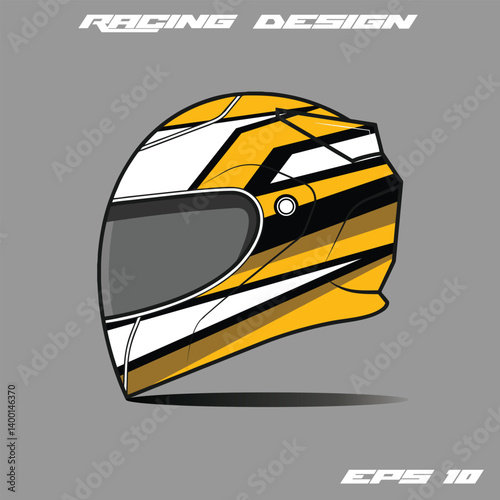 Racing helmet design featuring bold yellow and black stripes on a gray background (3)