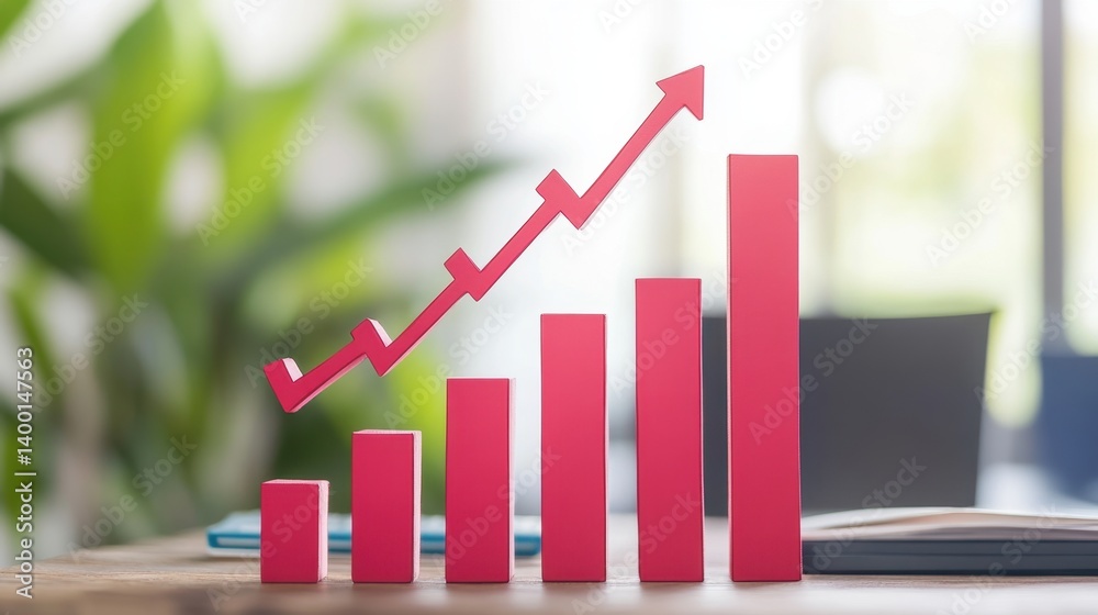 Digital graph with upward trend and hotel icon overlaid, suggesting financial growth Digital graph with upward trend and hotel icon overlaid, suggesting financial growth