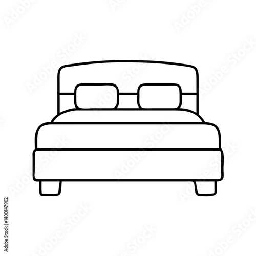Simple Line Drawing of a Comfortable Double Bed with Pillows