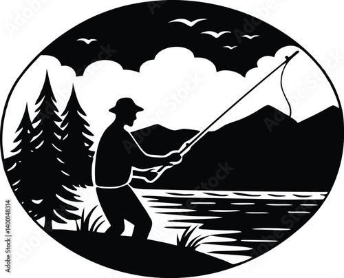 silhouette of a fisherman