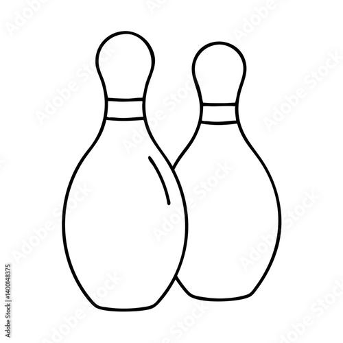 Two Simple Line Drawing Bowling Pins Together in a Cartoon Style Illustration