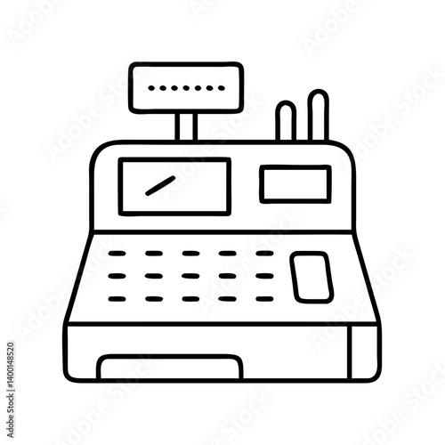 Line art drawing of a vintage cash register machine for retail stores