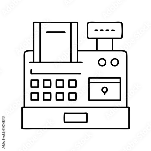 A Simple Line Drawing of a Classic Cash Register Machine for Retail Stores