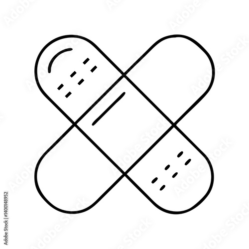 Simple Line Drawing of a Crossed Adhesive Bandage First Aid Medical Plaster