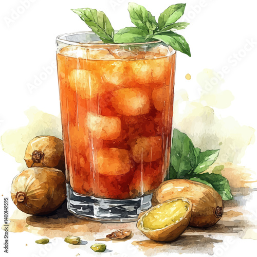 illustration of Tamarind Juice, watercolor vector, isolated on a white background.