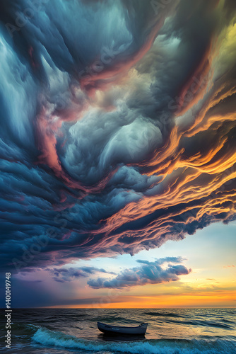 Wallpaper Mural Everchanging Skies: A Symphony of Azure, Storm, and Sunset Reflections on Water Torontodigital.ca