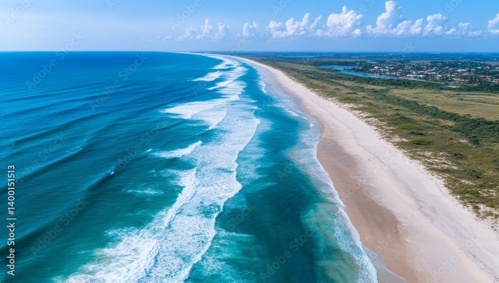 Pristine beach coastline with turquoise waves