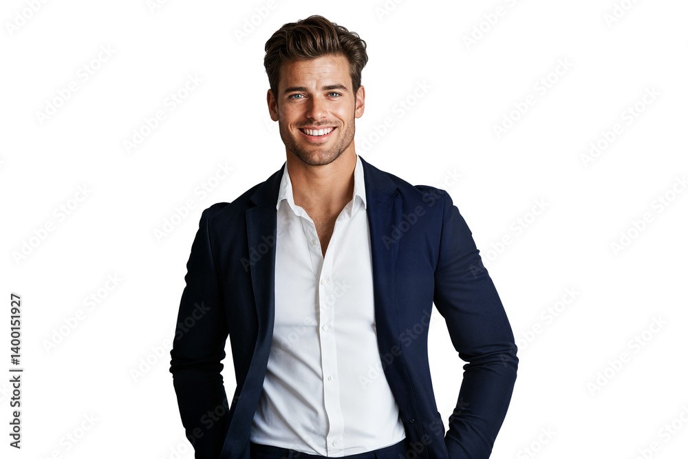 Confident middle-aged businessman smiling in formal suit isolated on transparent background Confident middle-aged businessman smiling in formal suit isolated on transparent background