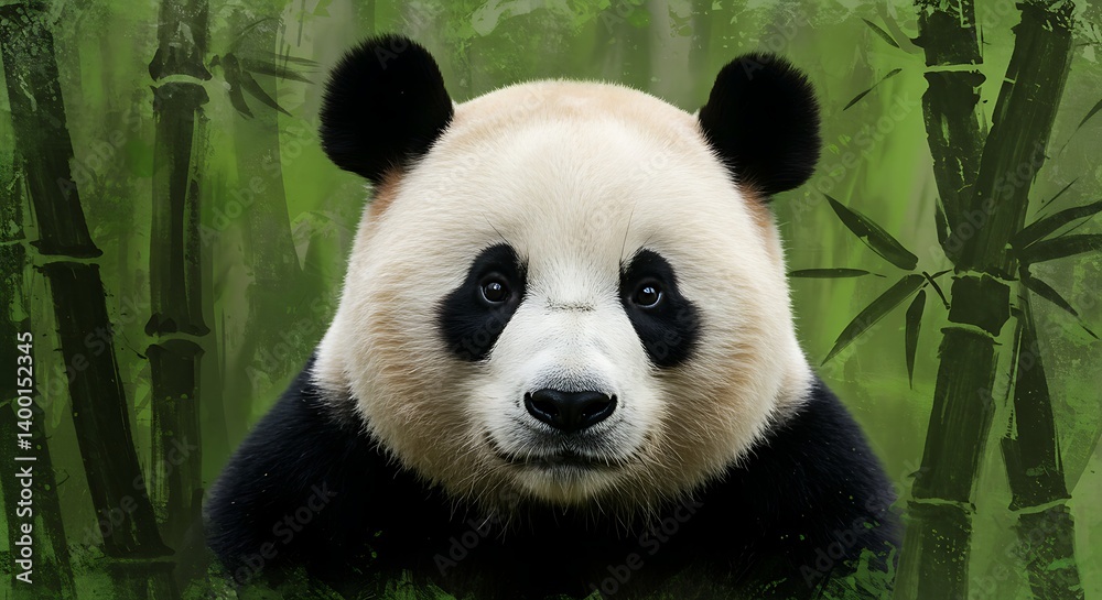 Fototapeta premium Giant Panda Portrait in Bamboo Forest Nature Close Up