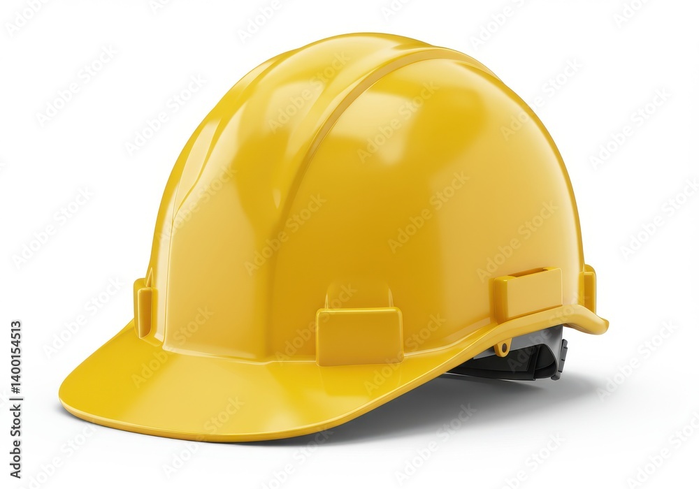 A close up studio shot of a bright yellow hard hat on a white background with a glossy finish A close up studio shot of a bright yellow hard hat on a white background with a glossy finish
