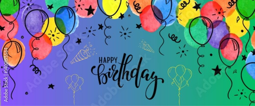 Happy birthday greeting vector design. Birthday greeting text with blue and white inflatable balloons for boys invitation card template. Vector illustration birth day card design.