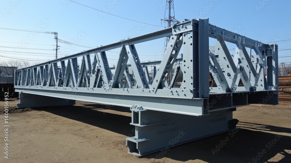 Fototapeta premium Foldable steel structures partially unfolded at a construction area ready for joining